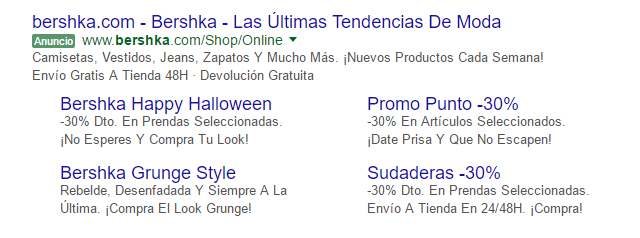 Extensiones de anuncios de Google AdWords Ejemplo de extensiones de anuncio de sitios