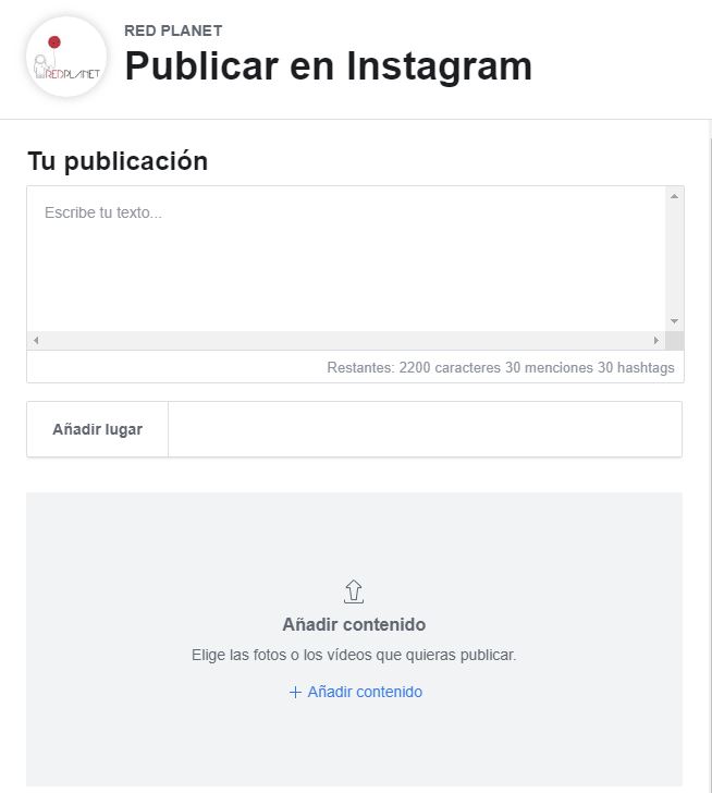 Aspecto del panel de publicación de IG desde el Creator Studio de Facebook