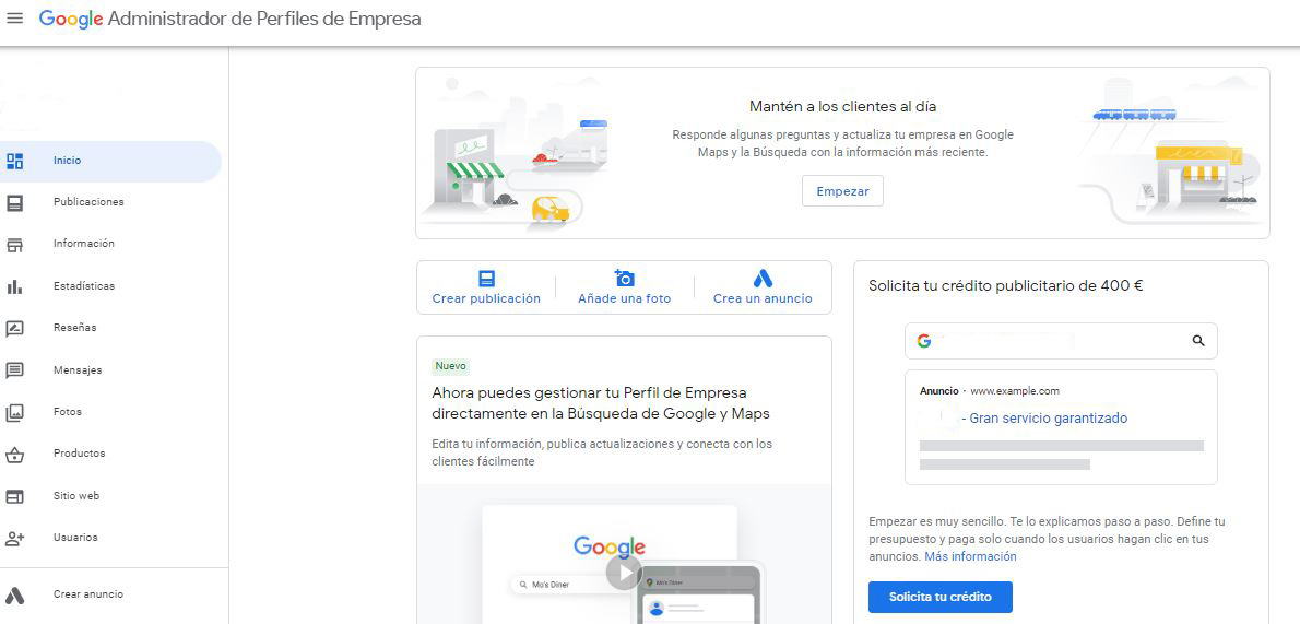 Administrador del Perfil de Empresa de Google